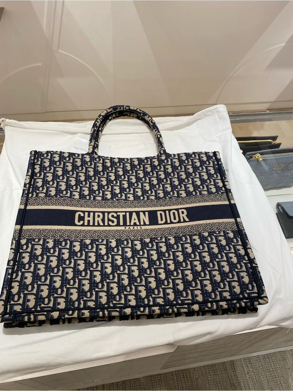 Dior Navy & Beige Book Tote Great/New Condition. Dust Bag Included